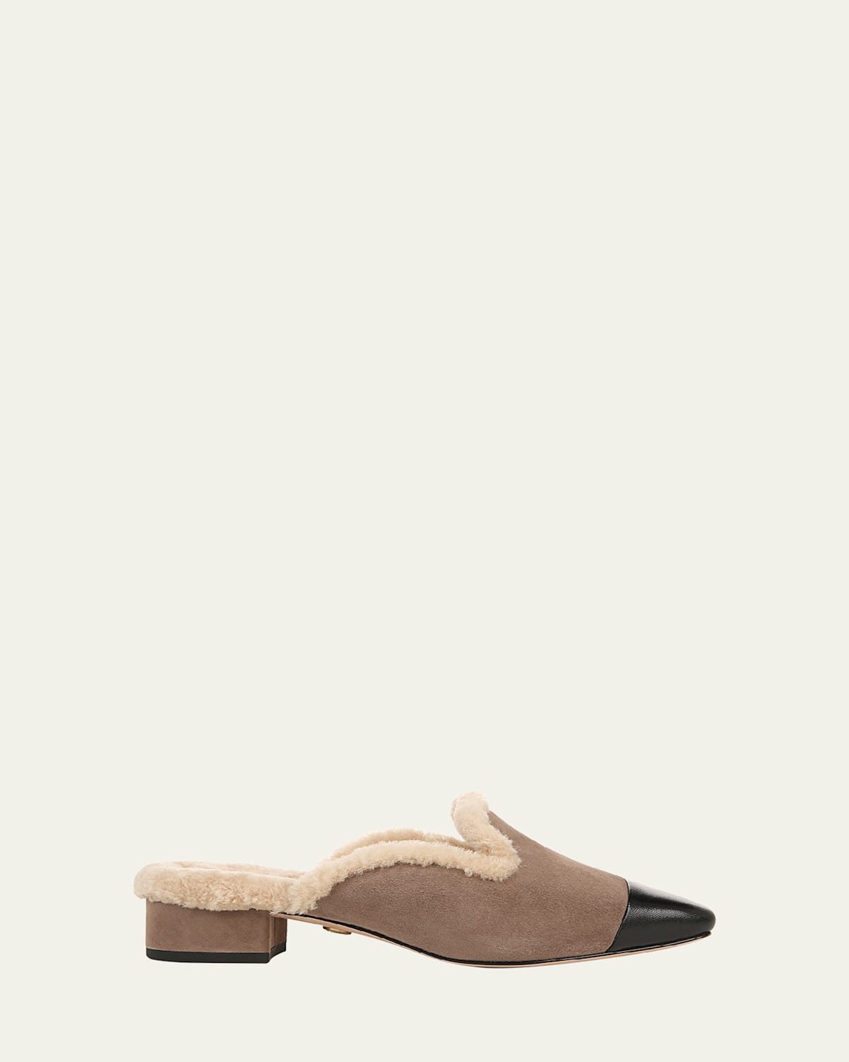 Cecile Suede Shearling Cap-Toe Mules
