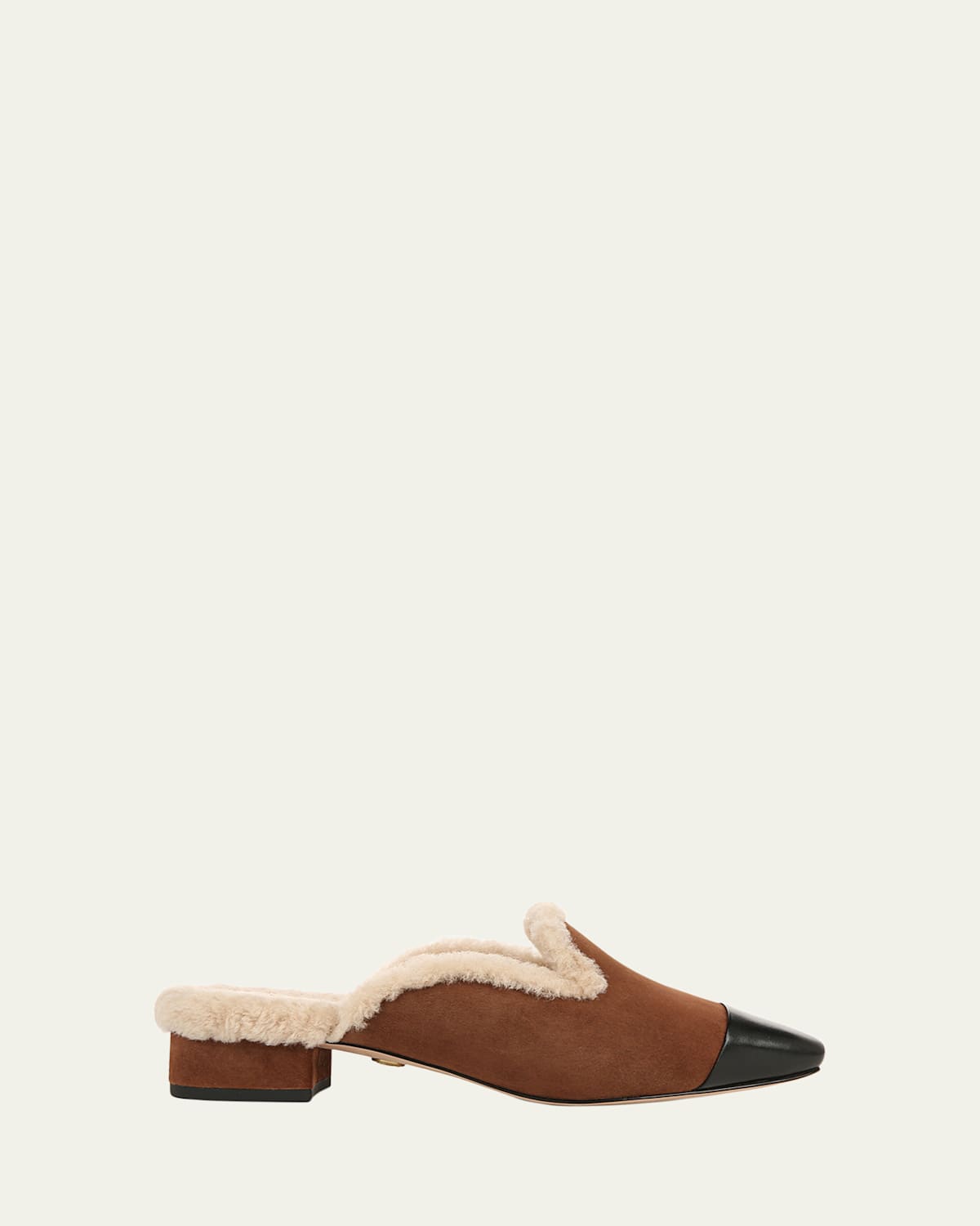 Veronica Beard Cecile Suede Shearling Cap-toe Mules In Cedar/black