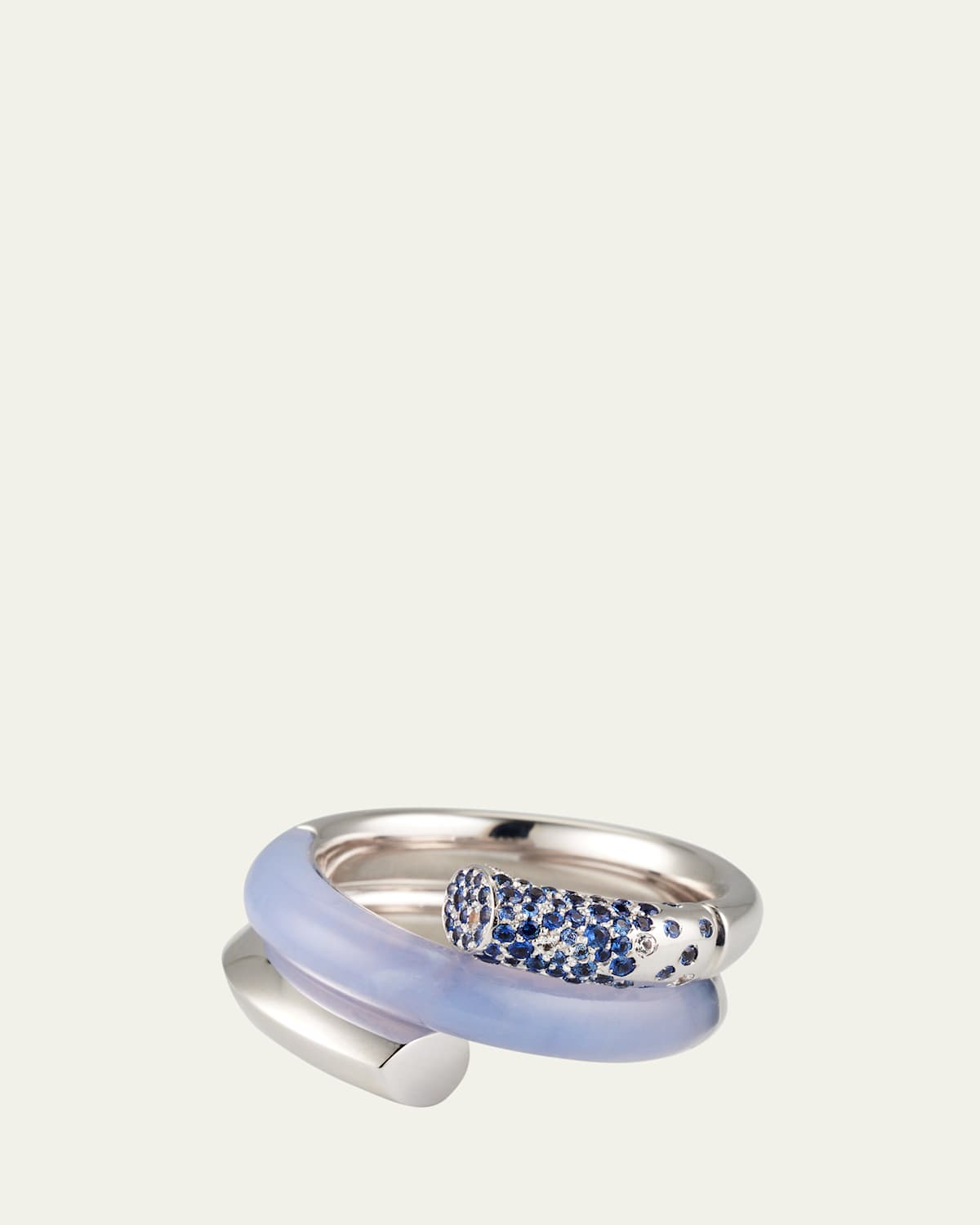 Oera Fairmined 18K White Gold Chalcedony and Sapphire 3 Band Ring