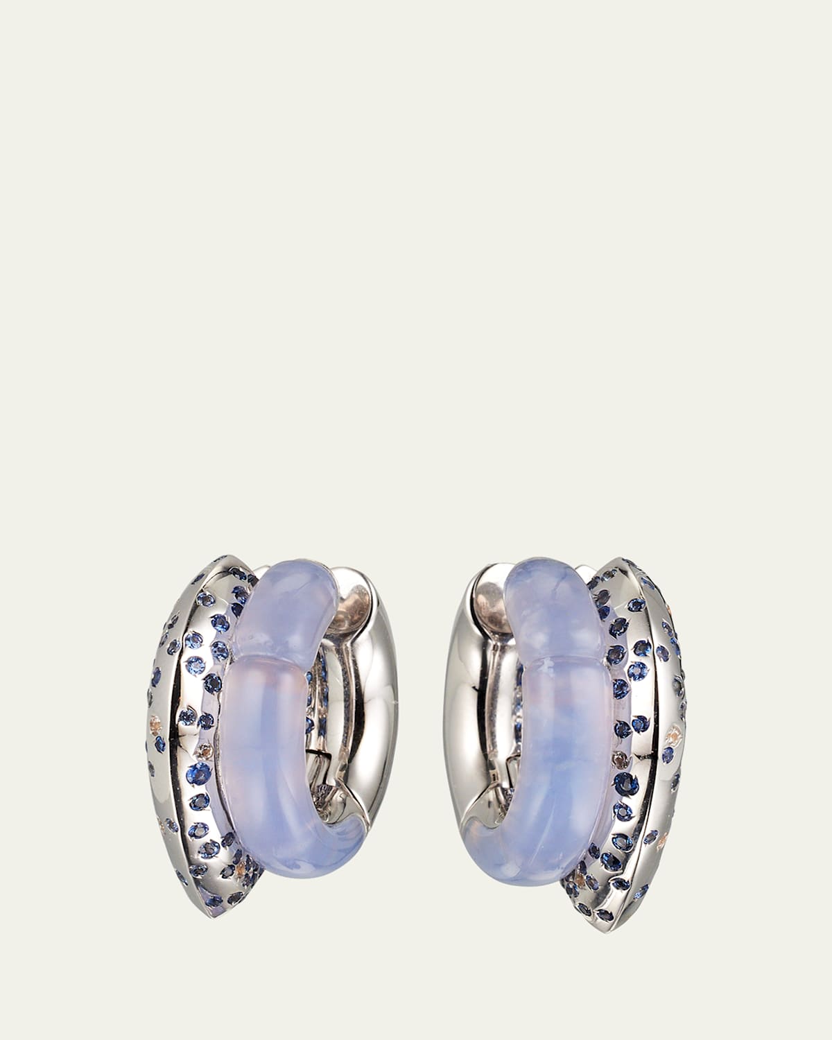 Oera Fairmined 18K White Gold Chalcedony and Sapphire Double Hoop Earrings