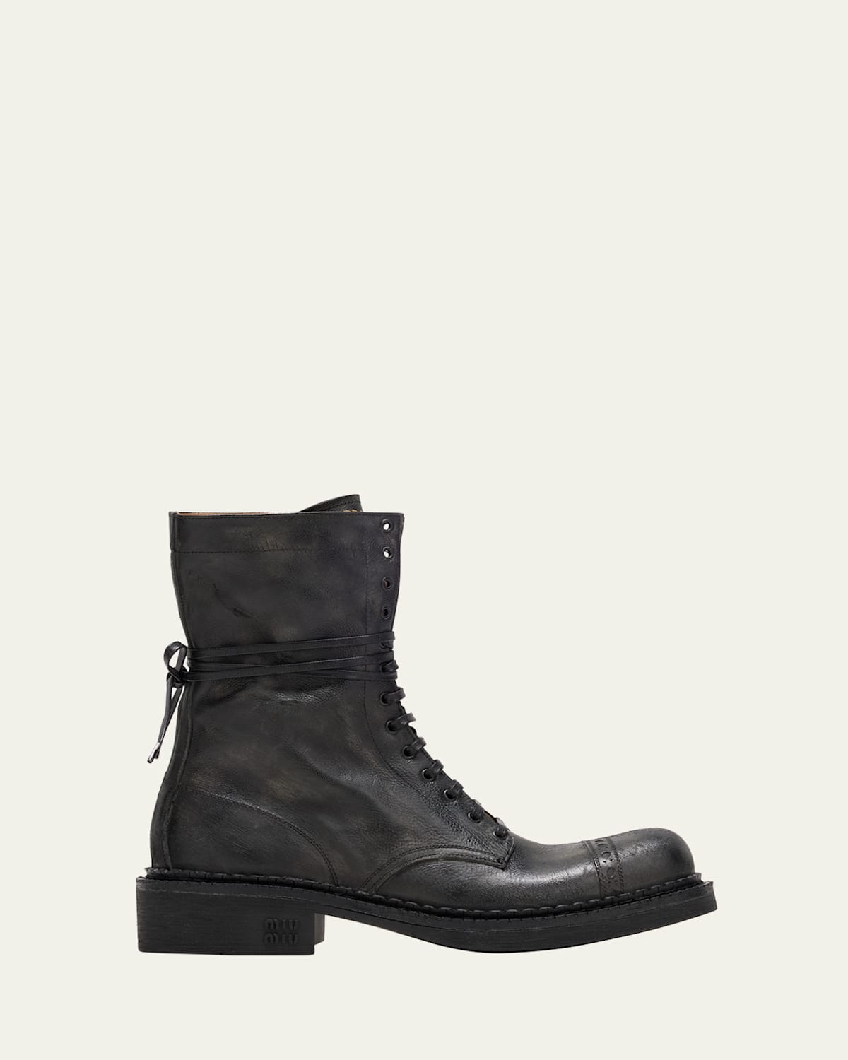Miu Miu Calfskin Cap-toe Combat Boots In Nero
