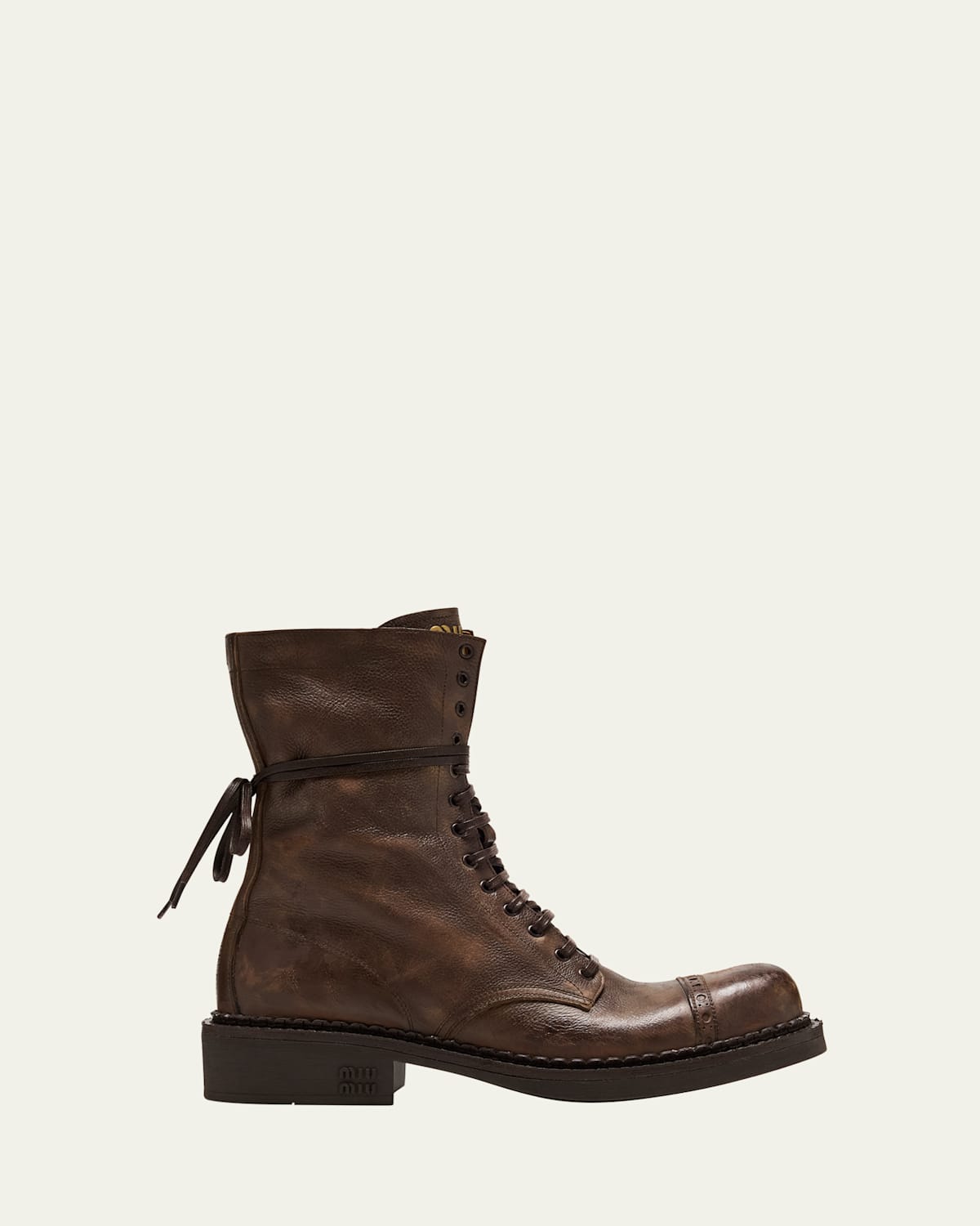 Miu Miu Calfskin Cap-toe Combat Boots In Cacao