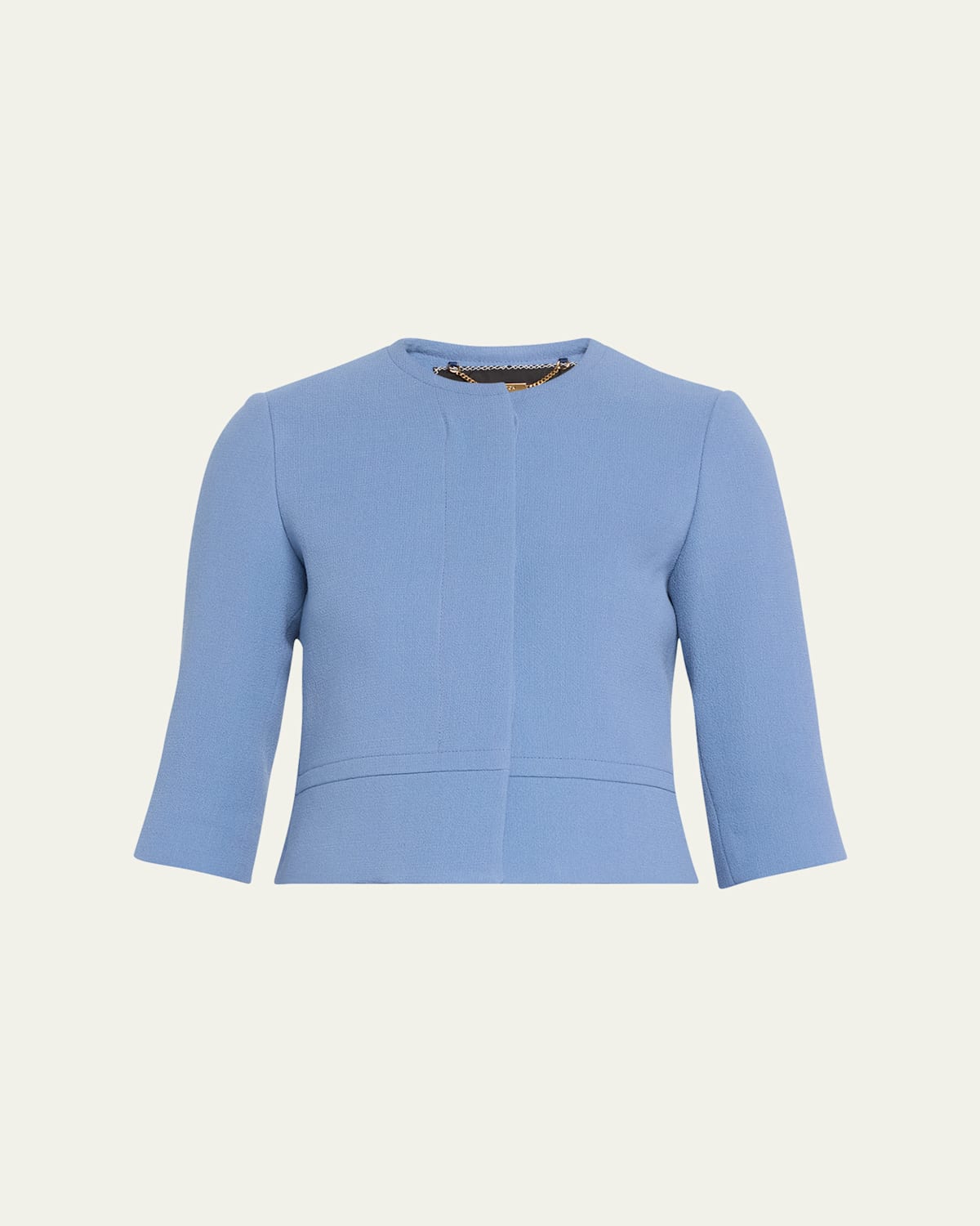 Kiton Collarless Wool Crepe Jacket In Lt Blu