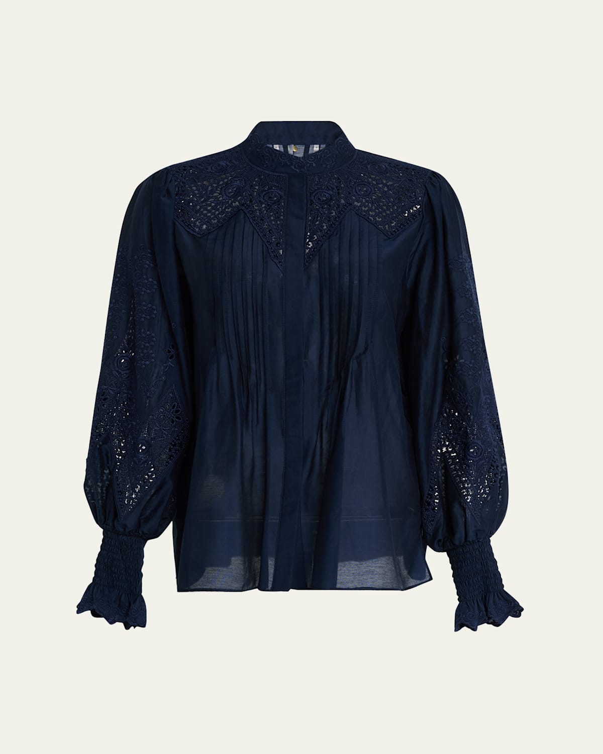 Kobi Halperin Delta Embroidered Cotton-silk Blouse In Navy