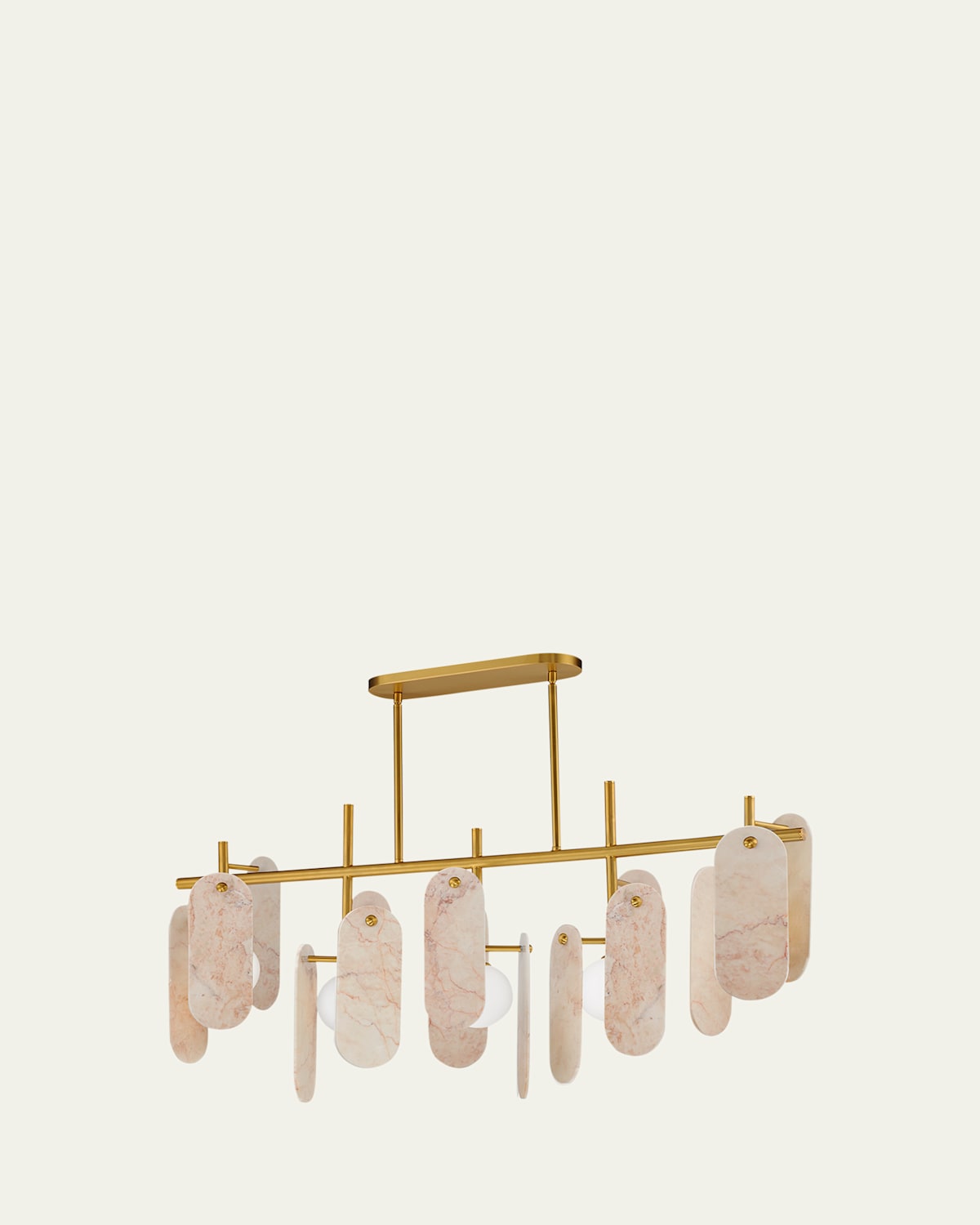 Studio M Megalith Rose Jade Stone 47" 5-light Linear Chandelier In Natural Aged Brass