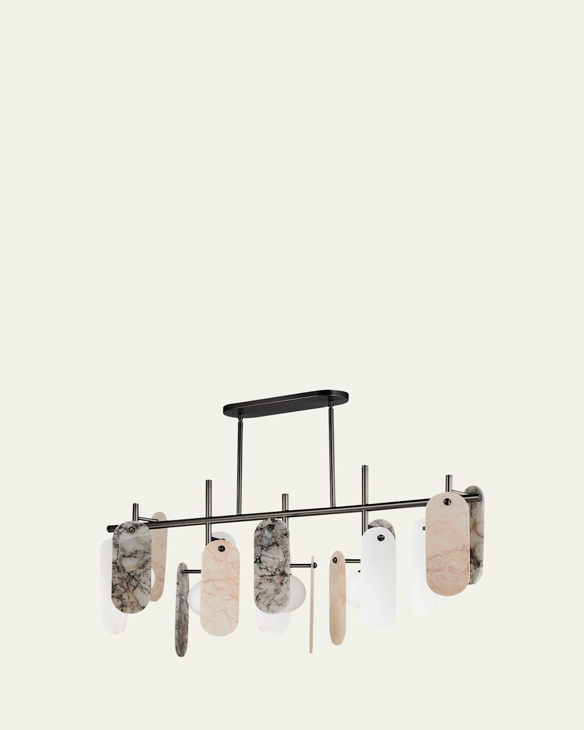 Studio M Megalith Assorted Stone 47" 5-light Linear Chandelier In Gunmetal