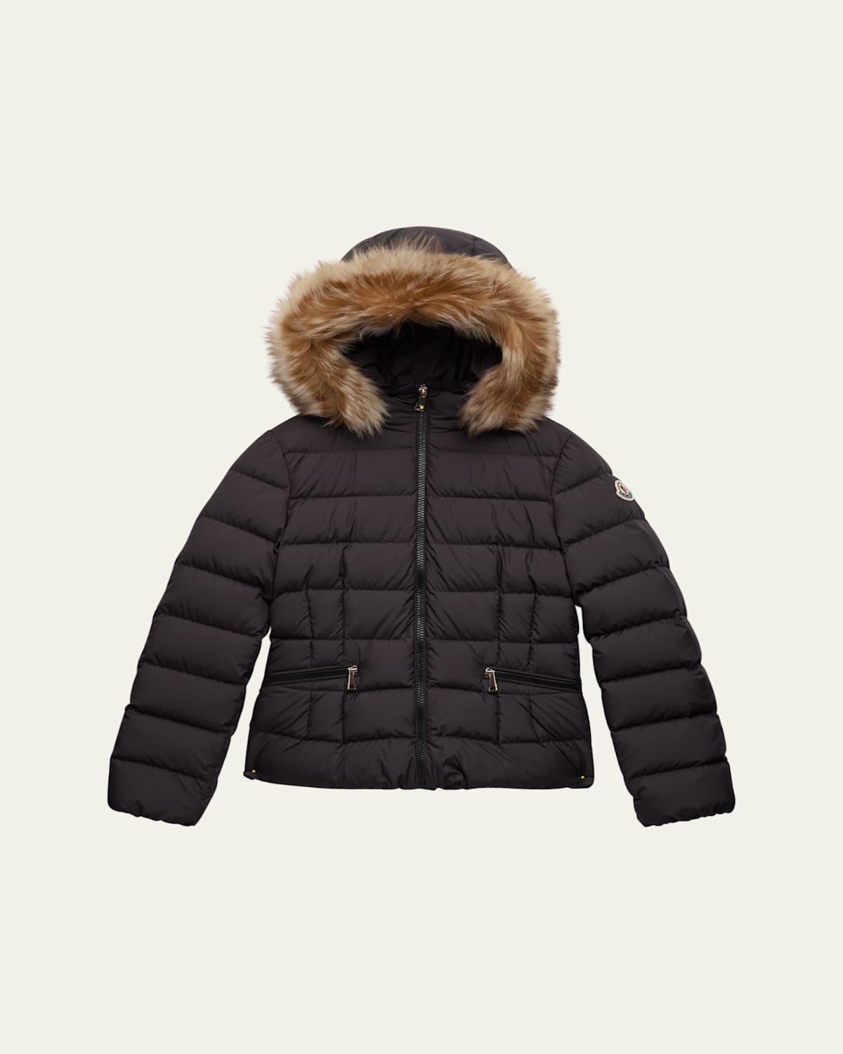 Moncler Girl's Bodette Puffer Jacket W/ Dyed Shearling Hood In Black