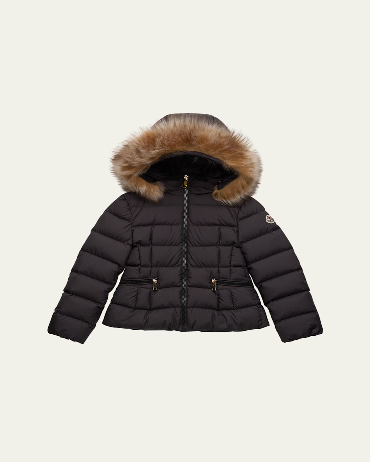 Moncler Girl's Bodette Puffer Jacket W/ Dyed Shearling Hood In Black