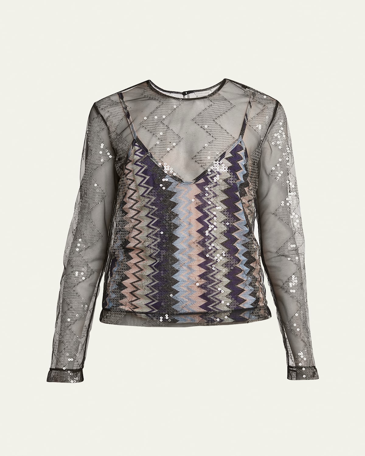 Missoni Tulle Sequined Chevron Double-layer Top In Multicolor Bla