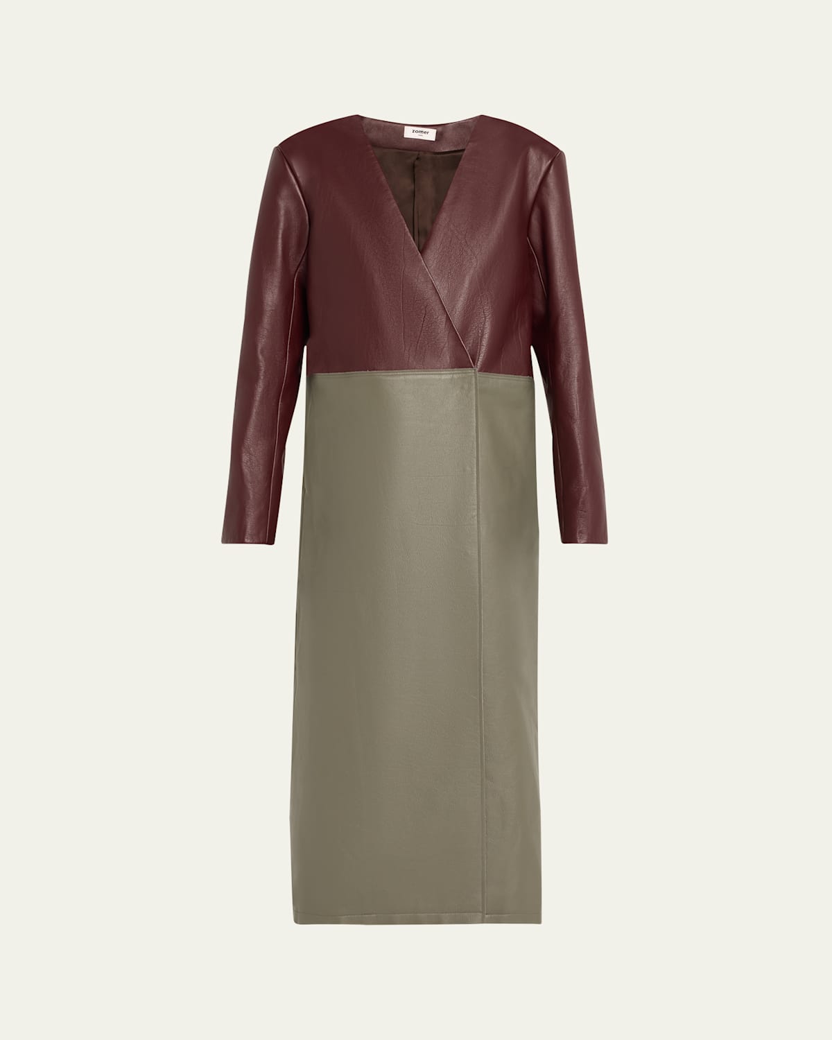 Long Colorblock Leather Coat