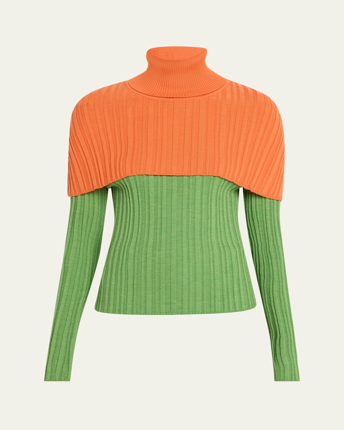 Contrast Turtleneck Cap Wool Top