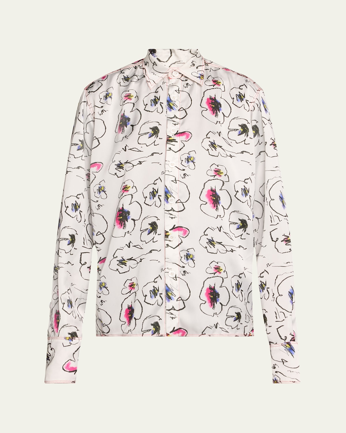 Floral Stencil Draped Silky Blouse