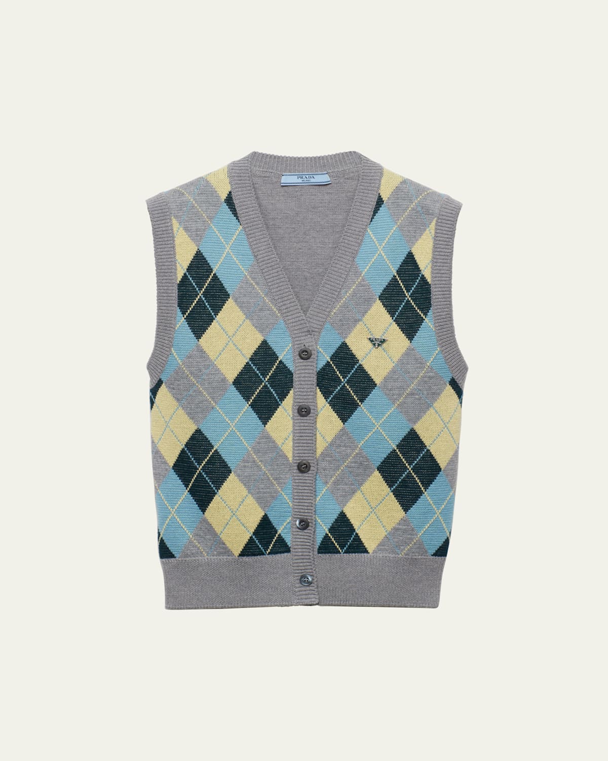 Prada Jacquard Argyle Superfine Wool Vest In Grigio
