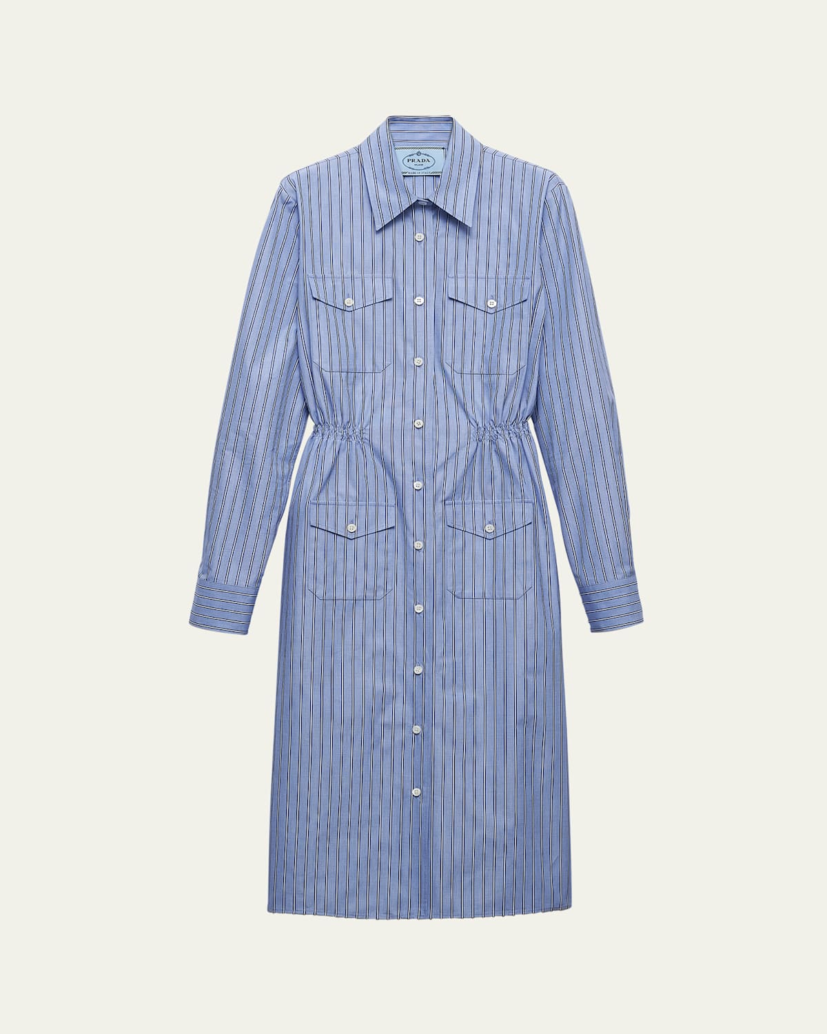 Prada Striped Chambray Shirtdress In Bleu
