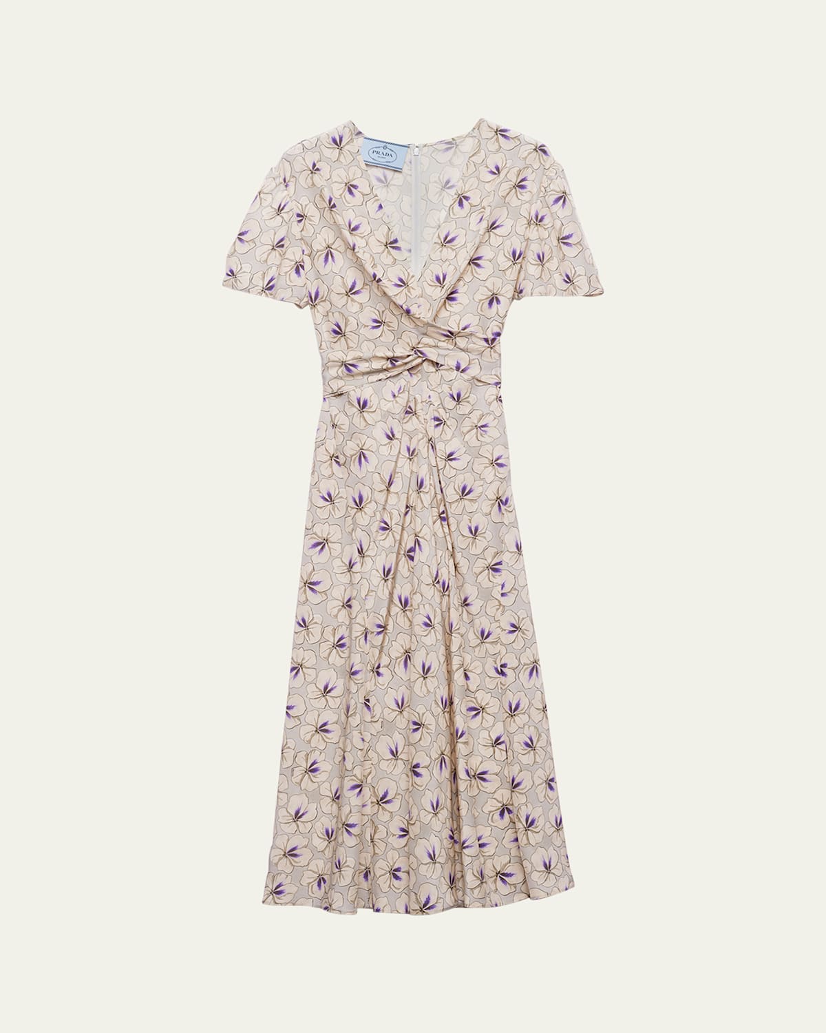 Shop Prada Floral Crossover Midi Dress In Nube