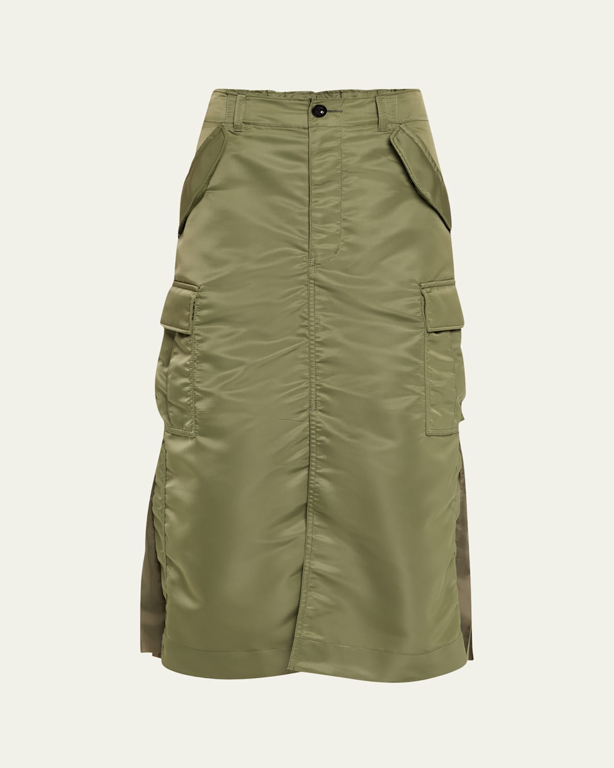 Nylon-Twill Pleated Cargo Midi Skirt
