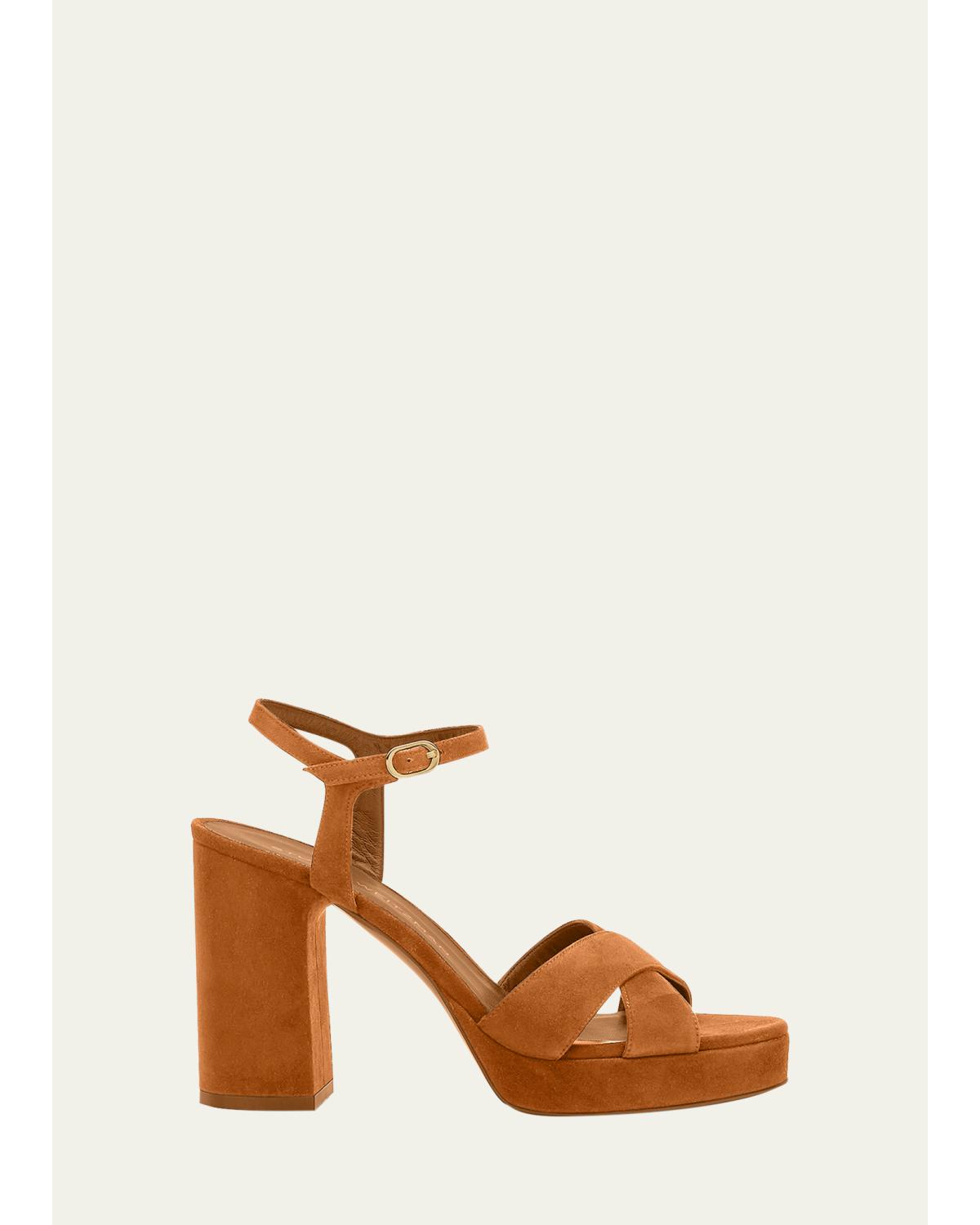 Stuart Weitzman Dayna Suede Crisscross Platform Sandals In Brown