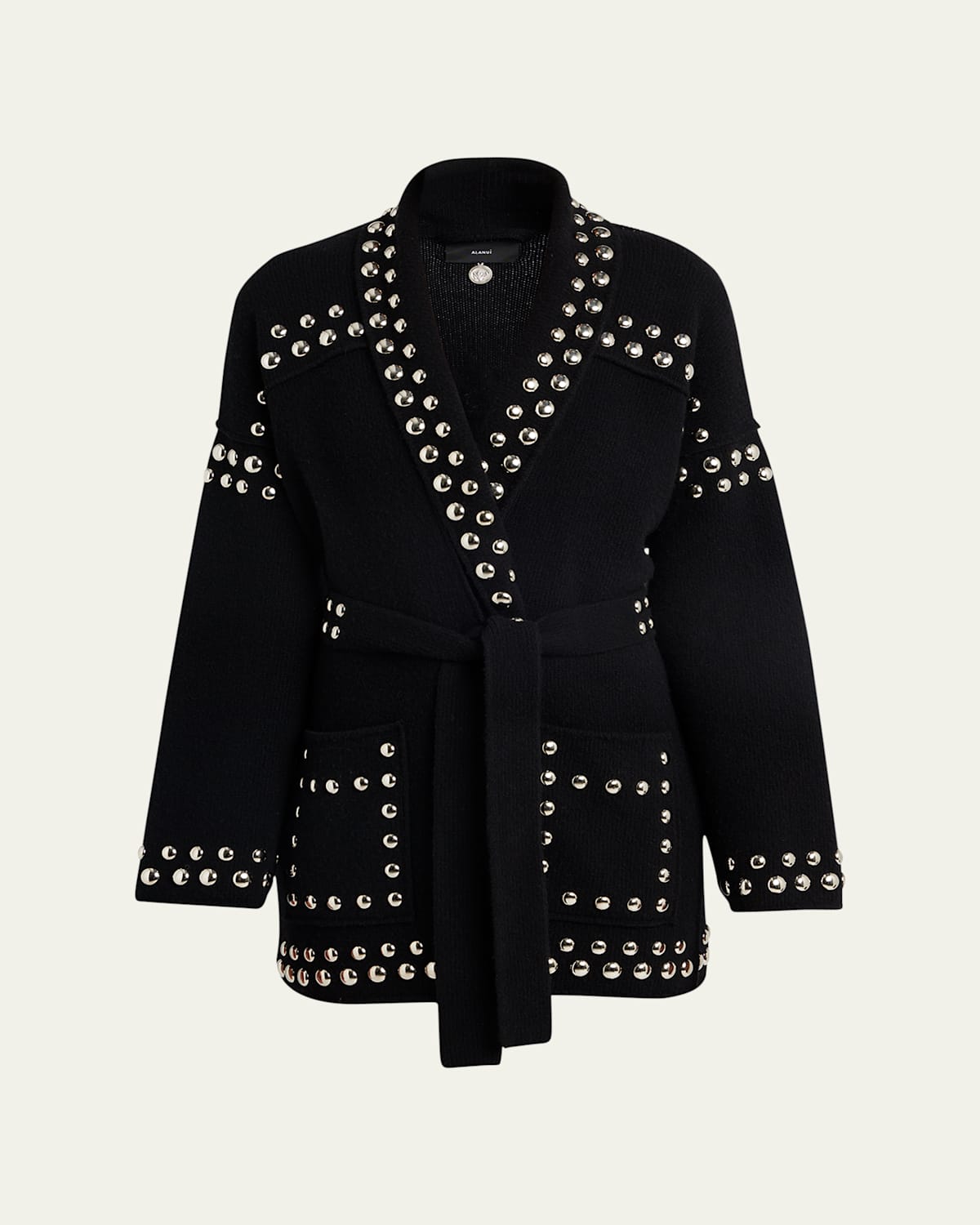 Love And Studs Embellished Belted Wool Cardigan