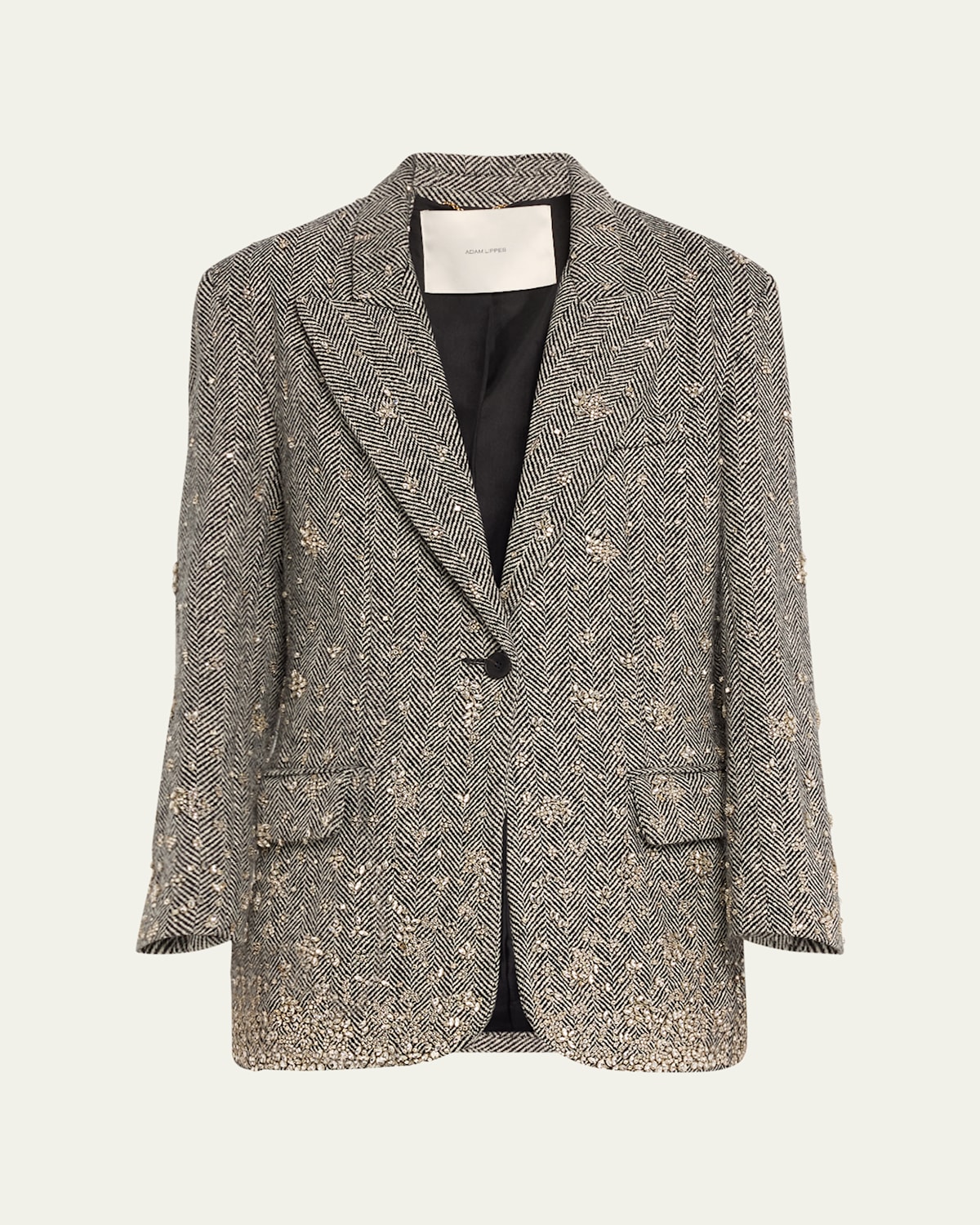 Adam Lippes Embroidered Wool Herringbone Tux Jacket In Black/ivory