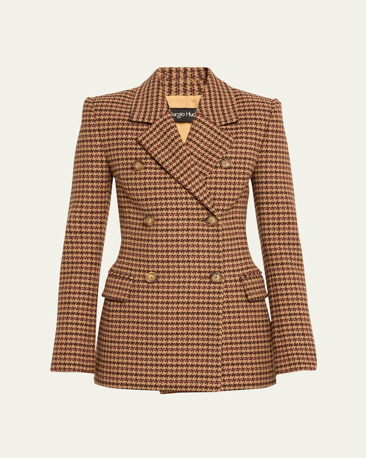 Houndstooth Double-Breasted Slim Wool Jacket