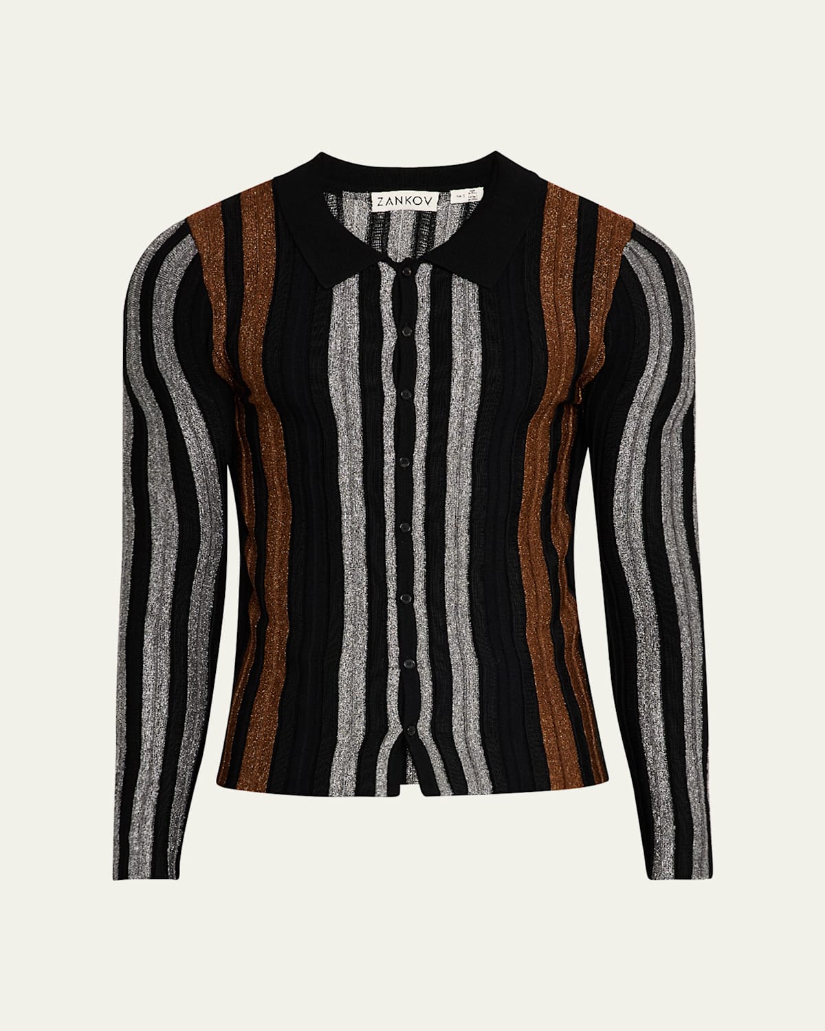 Men's Metallic Stripe Button-Down Sweater