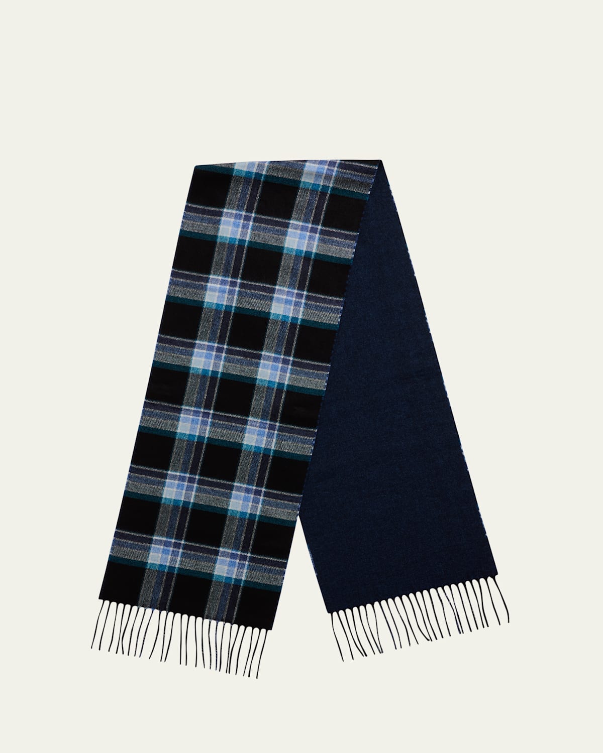 Men's Silk and Cashmere Tartan to Herringbone Scarf