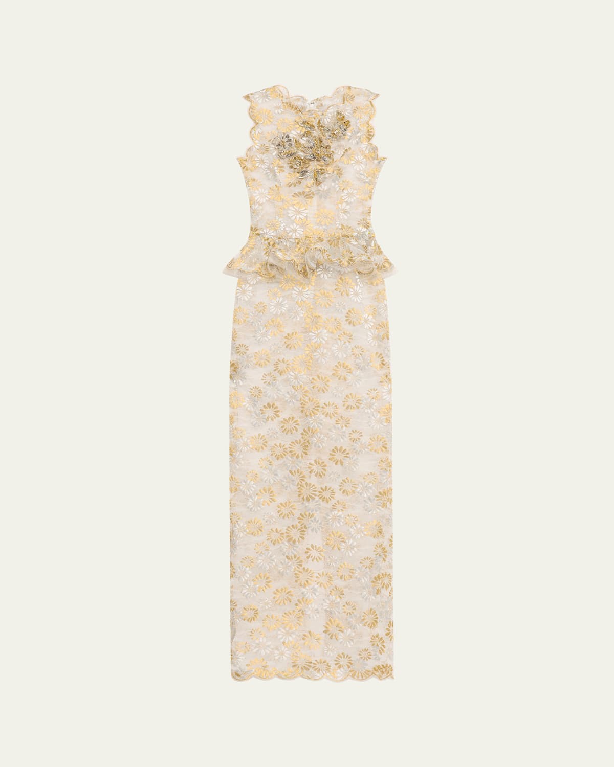 Daisy Lace Sleeveless Peplum Gown
