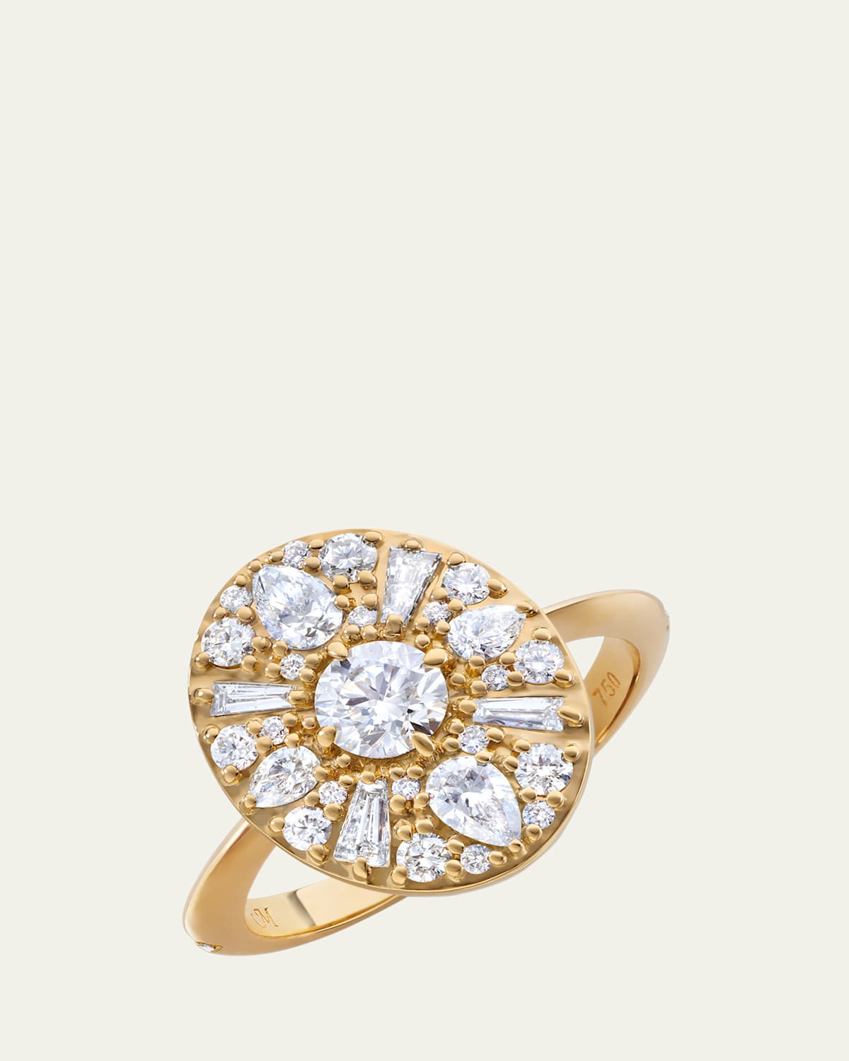 Points North 18K Gold Ring with Mixed-Cut Diamonds, Size 7