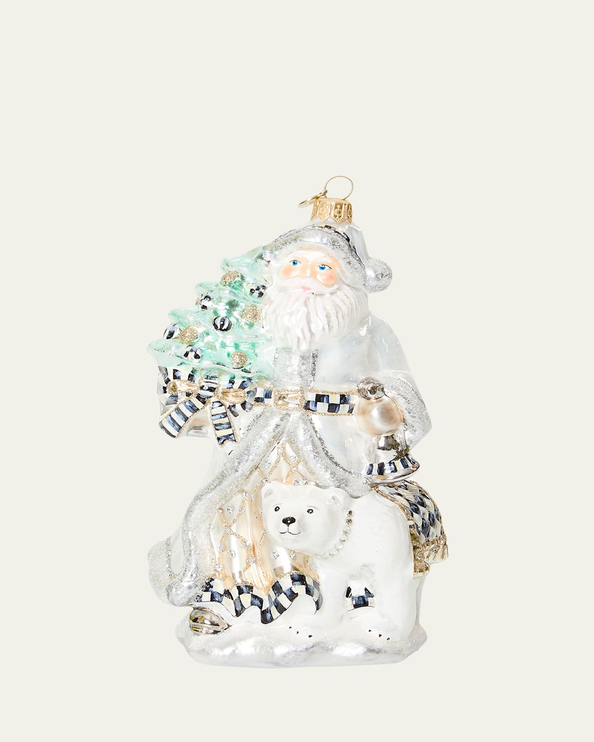 Mackenzie-childs Crystal Palace Santa And Polar Bear Glass Christmas Ornament