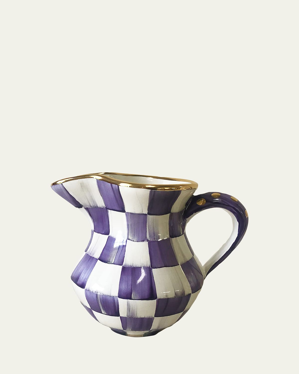 Mackenzie-childs Plum Check Ceramic Creamer In Multi