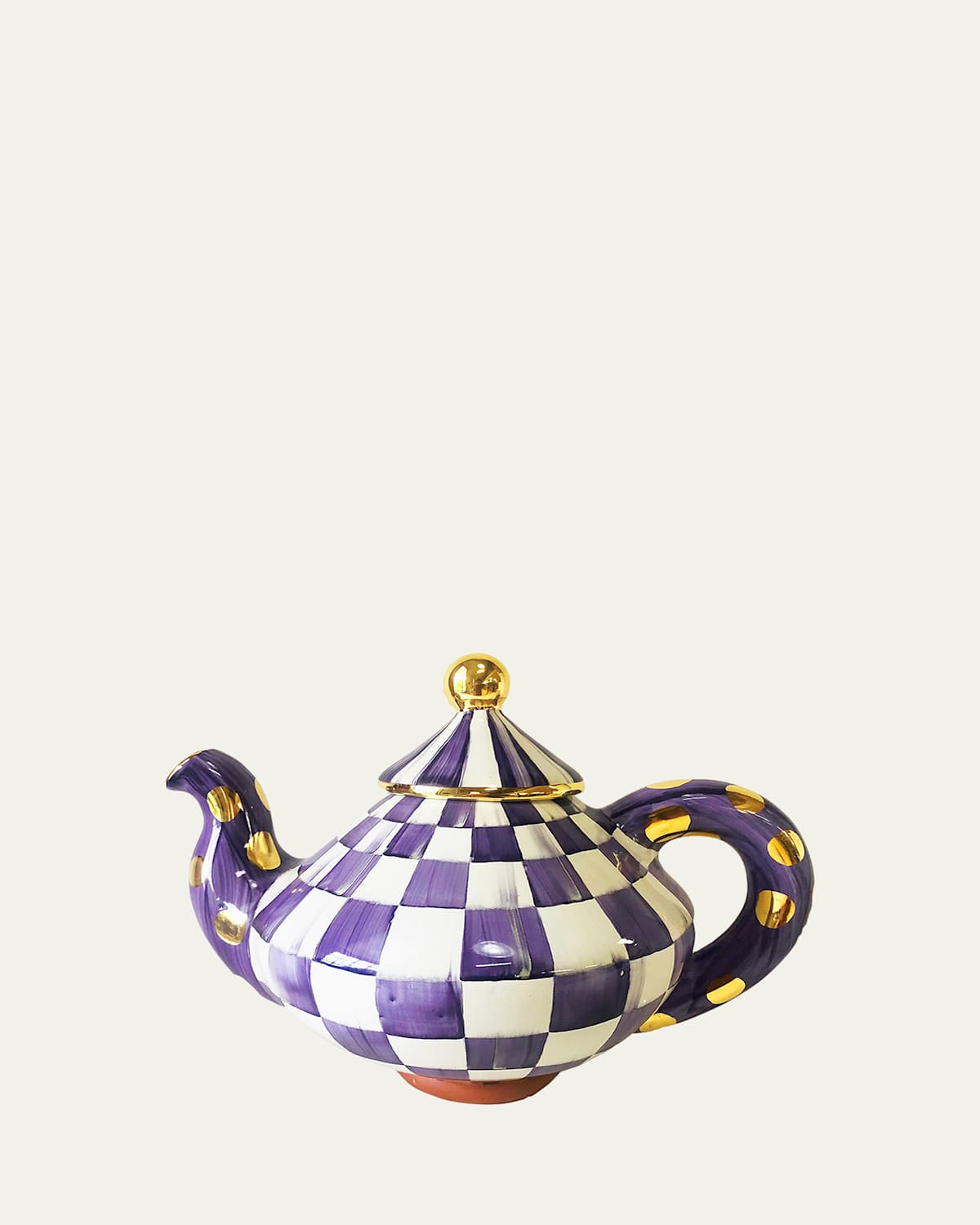 Mackenzie-childs Plum Check Ceramic Teapot In Purple