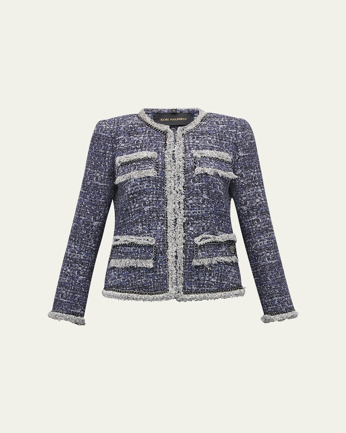 Kobi Halperin Keaton Chain-trim Fringed Tweed Jacket In Twilight Multi