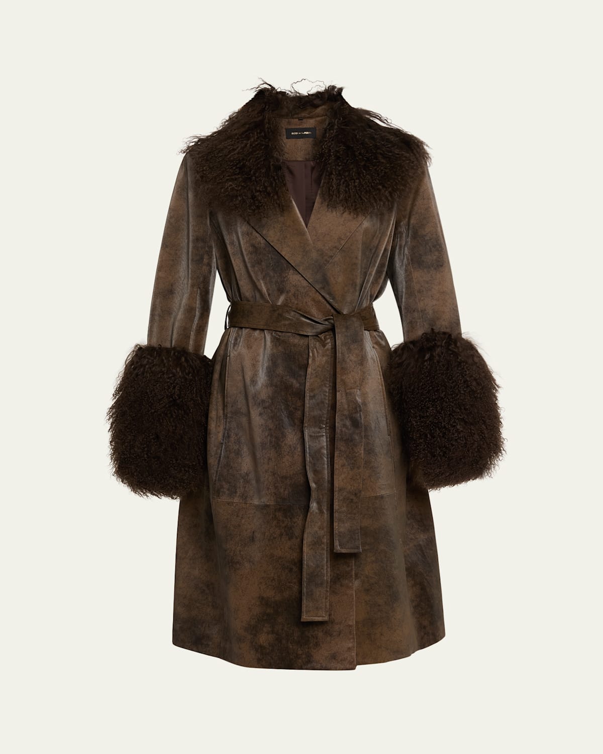 Kobi Halperin Viv Crinkled Shearling-trim Coat In Brown