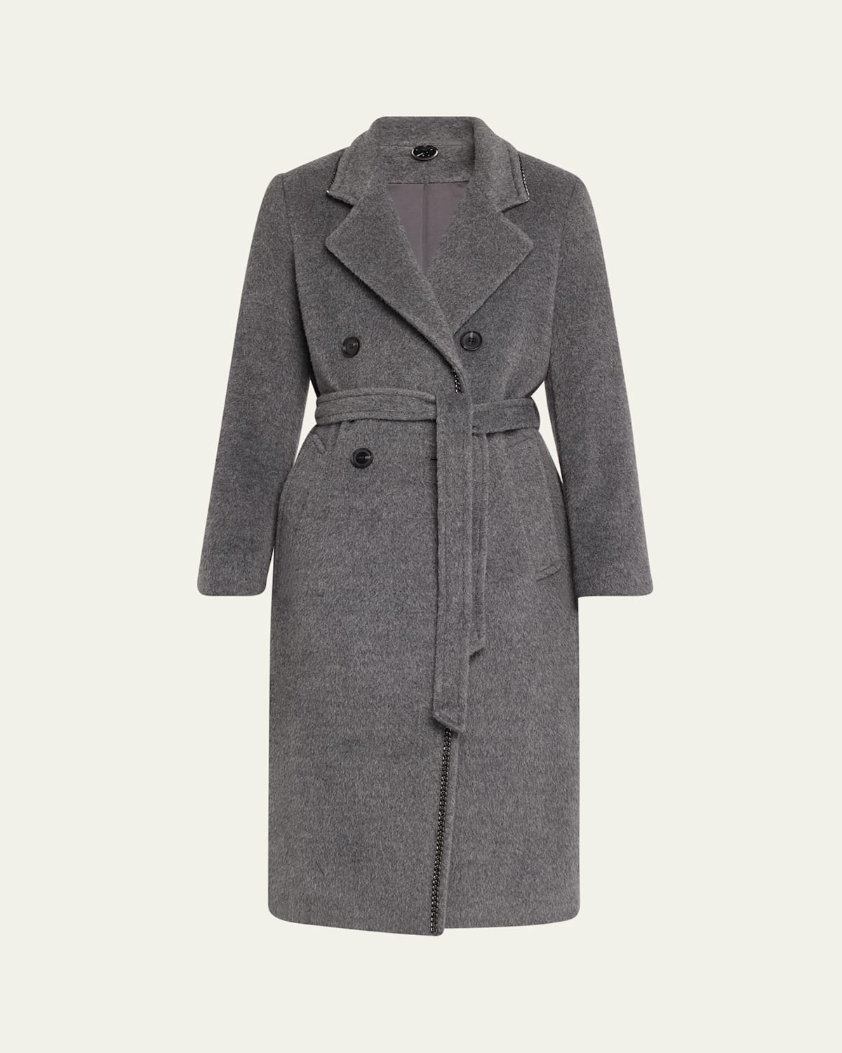 Kobi Halperin Lyra Chain-trim Double-breasted Coat In Grey Melange