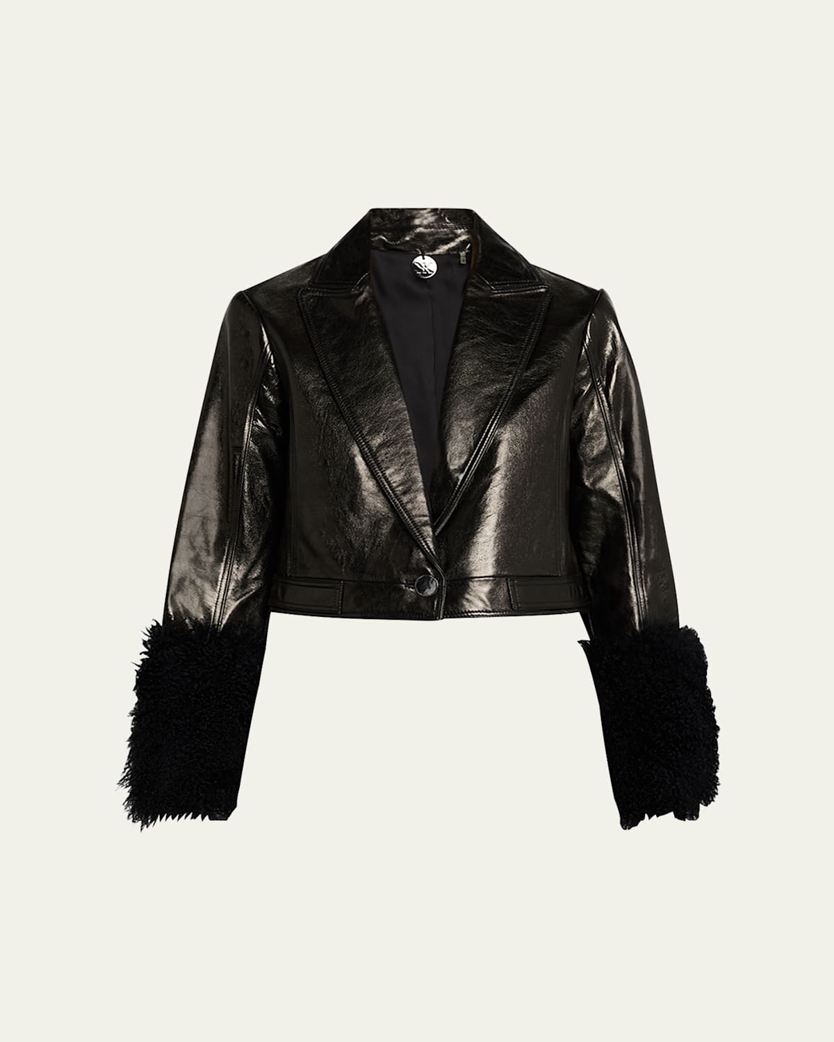 Kallie Cropped Shearling-Cuff Leather Jacket