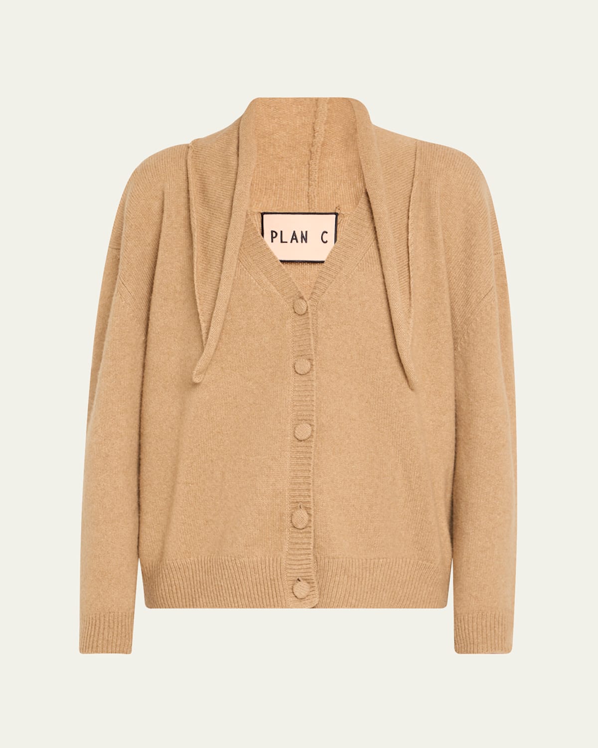 Plan C Scarf V-neck Wool Cardigan In Brown