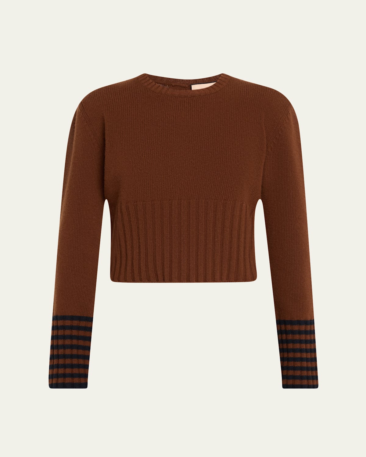 Plan C Contrast Cuffs Long-sleeve Crewneck Knit Sweater In Brown