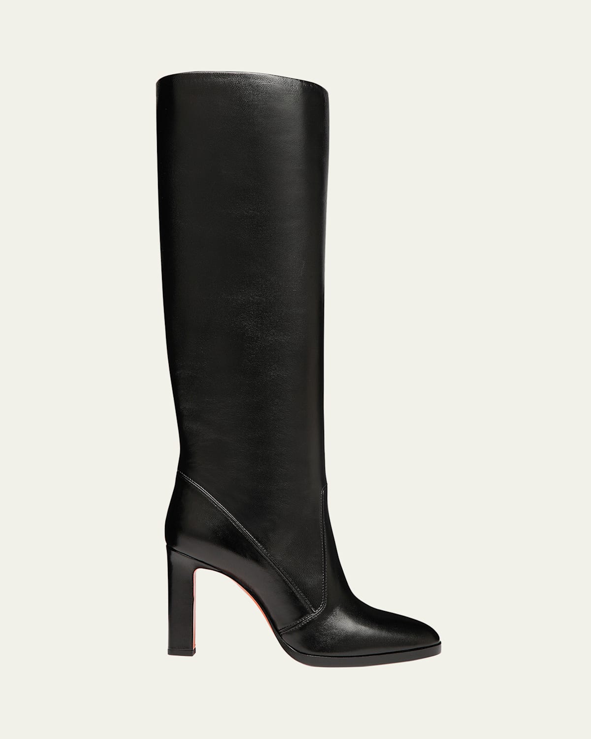 Santoni Andy Leather Stiletto Knee Boots In Black