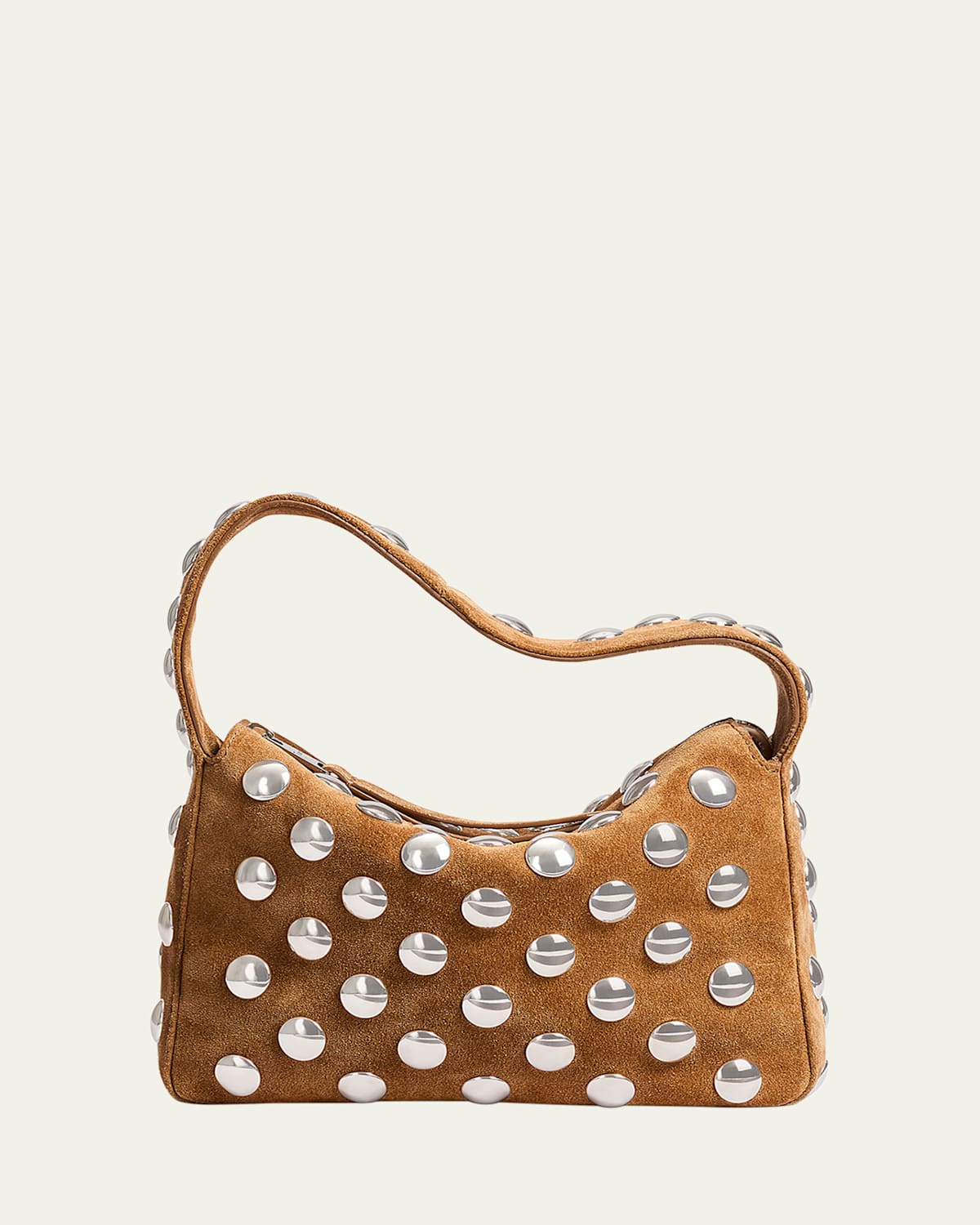 Khaite Elena Small Studded Suede Top-handle Bag In Mud