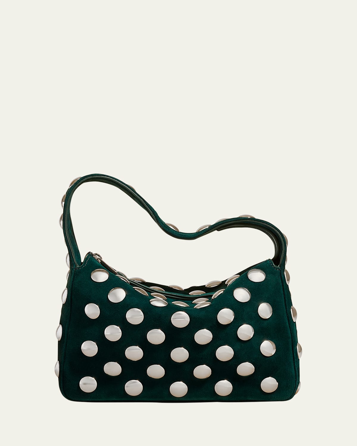 Khaite Bottle Green Suede Small Elena Shoulder Bag In English Green