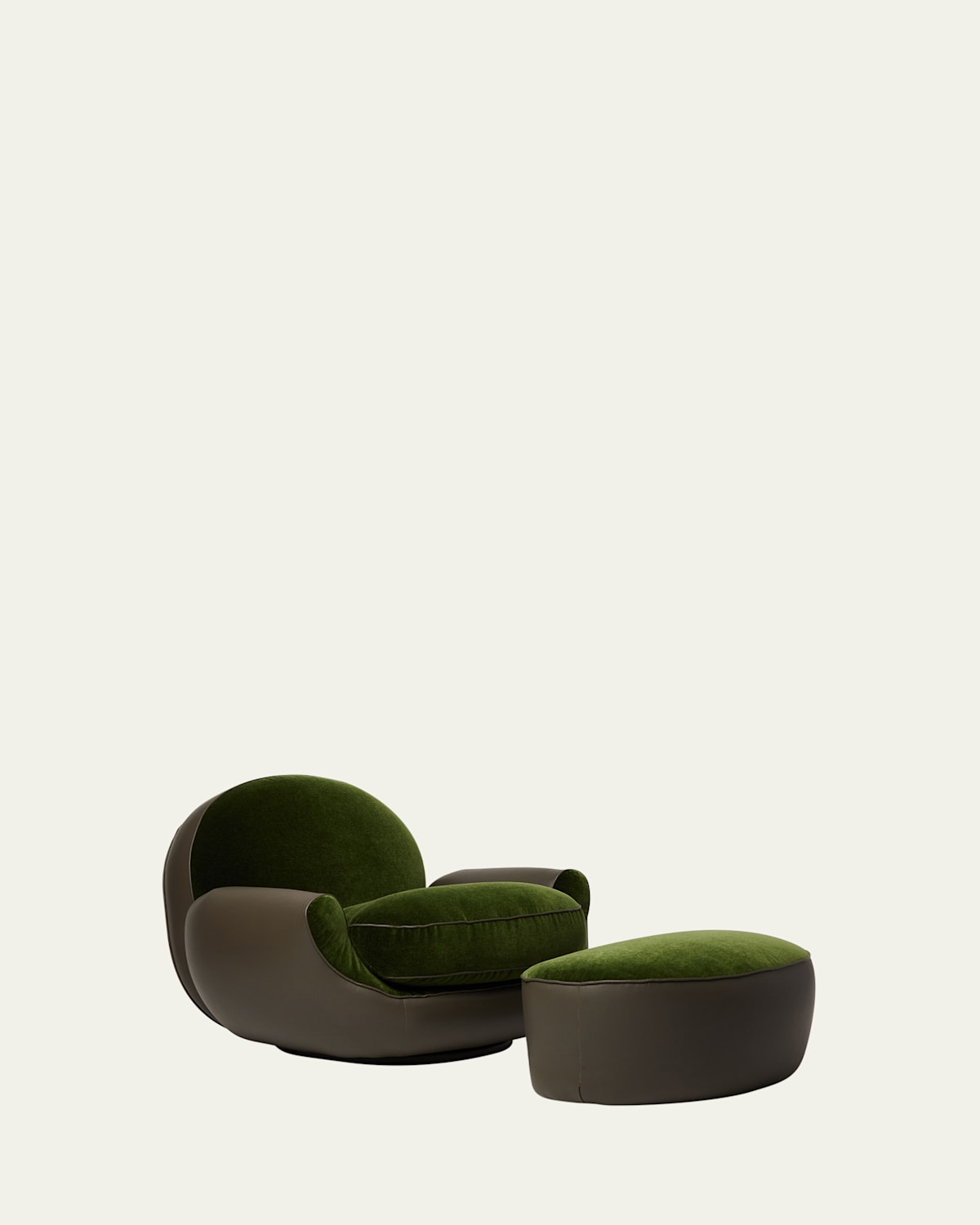 x Widell + Boschetti Laurent Velvet & Faux Leather Ottoman by Christina Boschetti