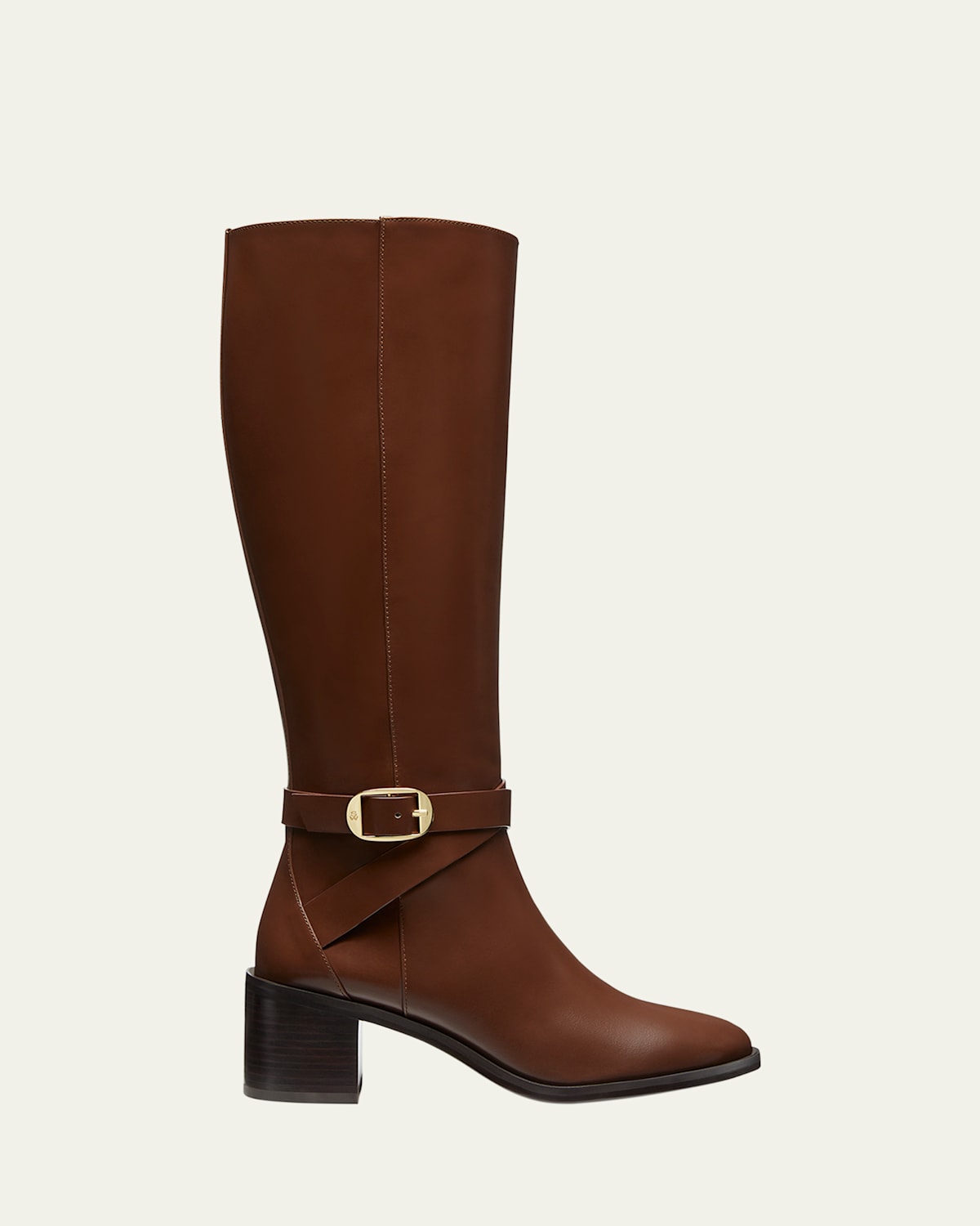Stuart Weitzman Esme Leather Buckle Knee Boots In Deep Coffee