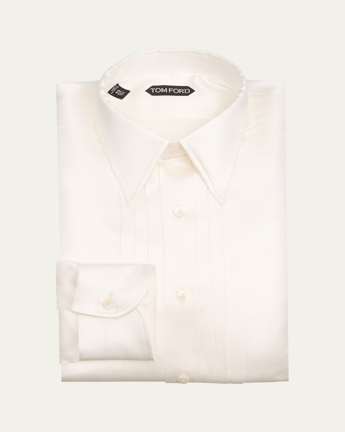 Shop Tom Ford Men's Silk Charmeuse Pleated Dress Shirt In Ivory