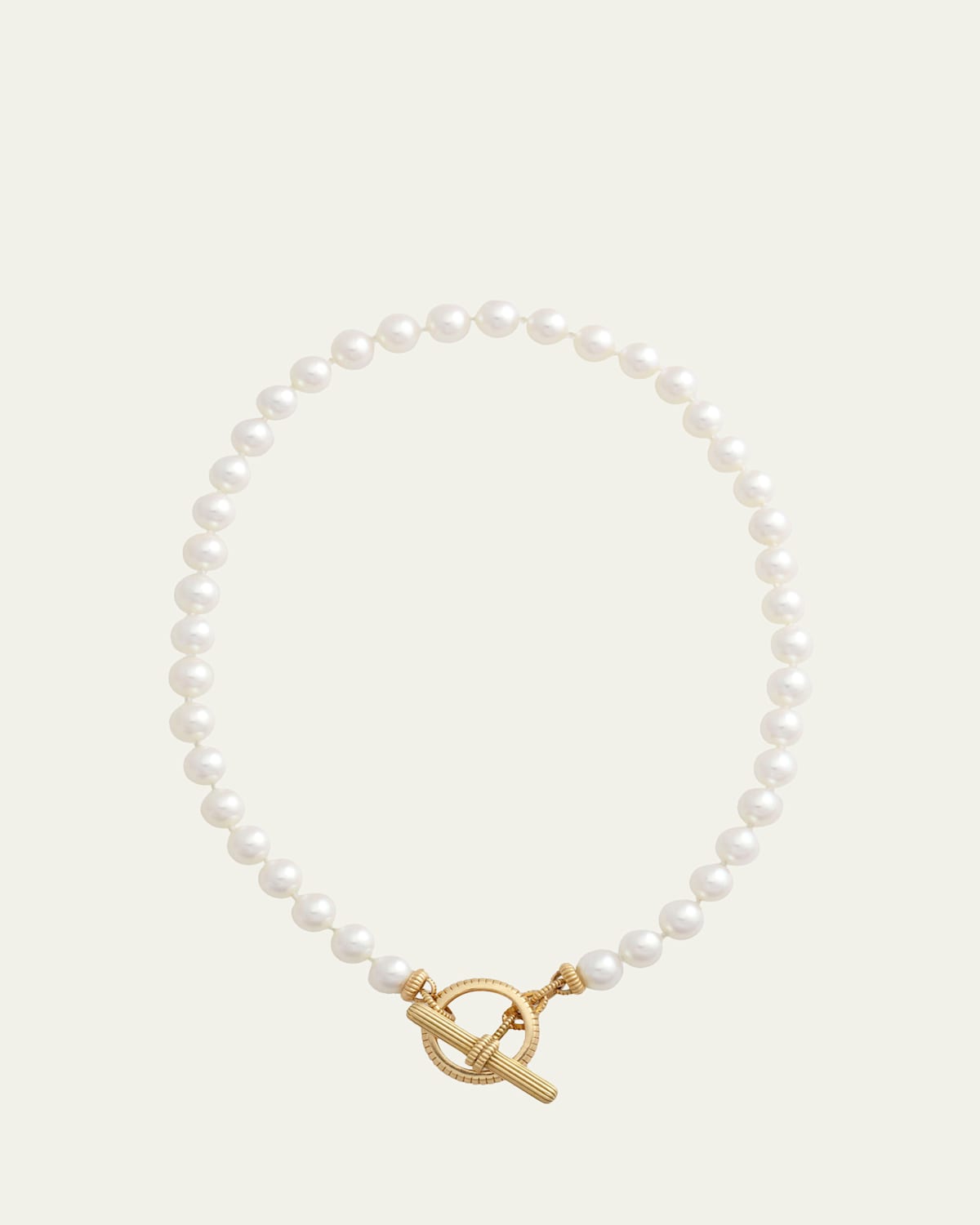 18K Gold Barre Link Toggle Necklace with Akoya Pearls, 16"