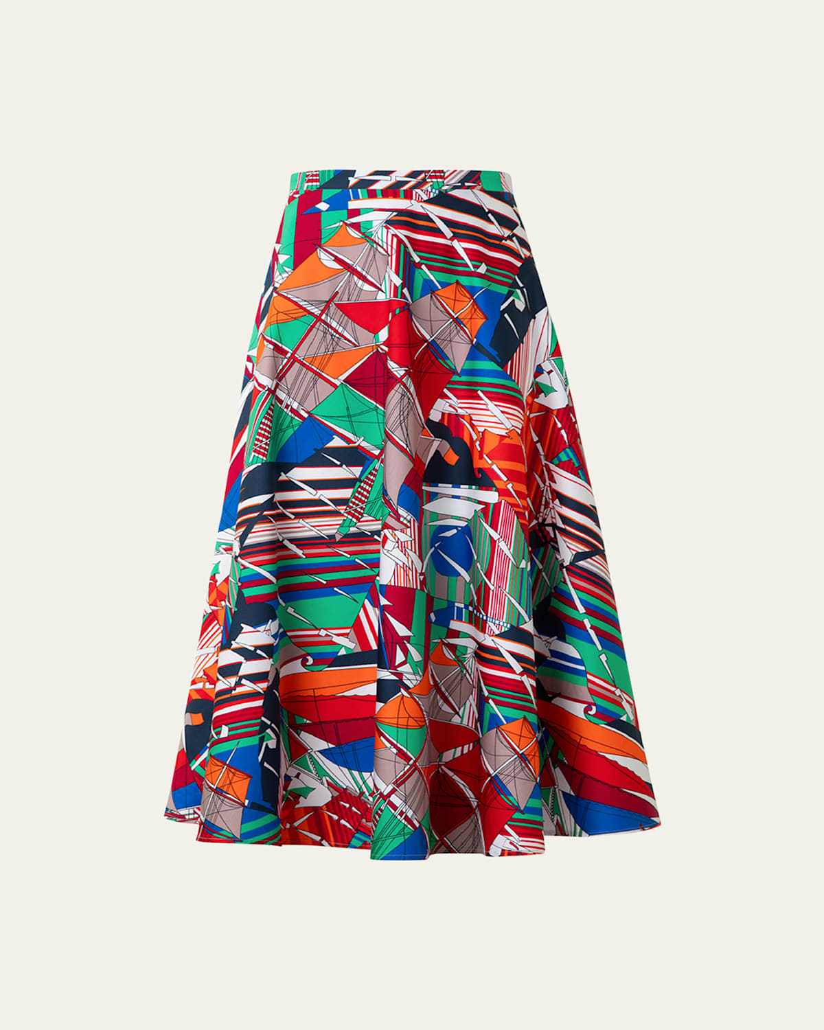 Sea Clipper Print Flared Midi Skirt