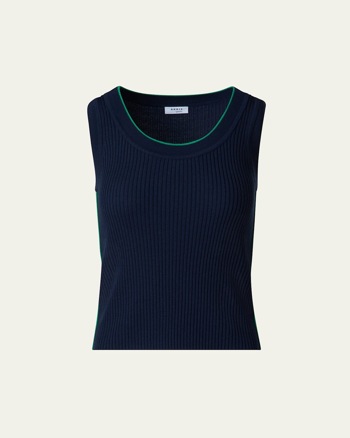 Ribbed Merino Wool Tank Top with Contrast Piping