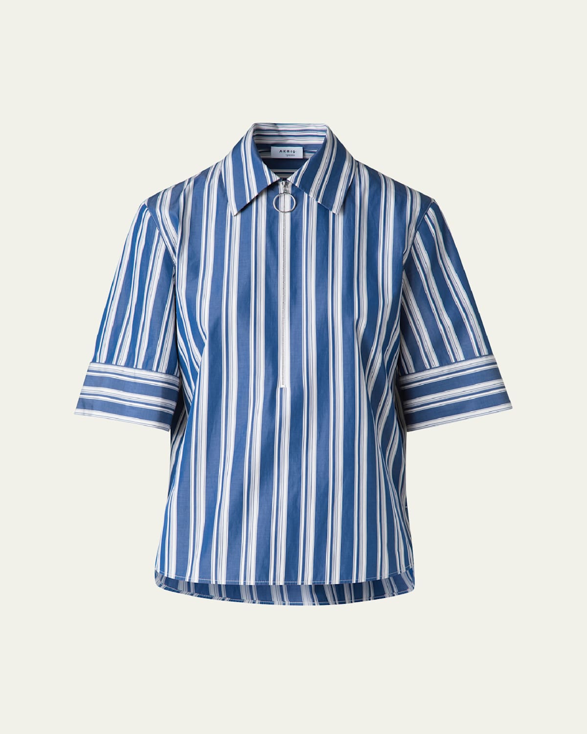 AKRIS PUNTO DECK CHAIR STRIPE ZIP-FRONT POPLIN BLOUSE 