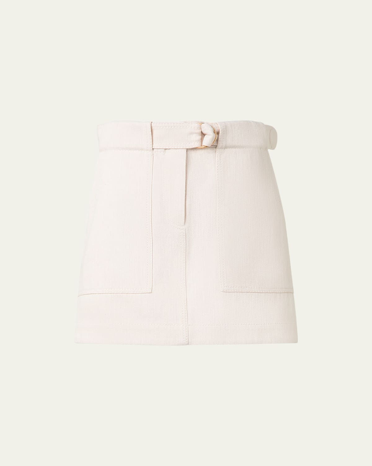 Belted Cotton Wool Denim Mini Skirt