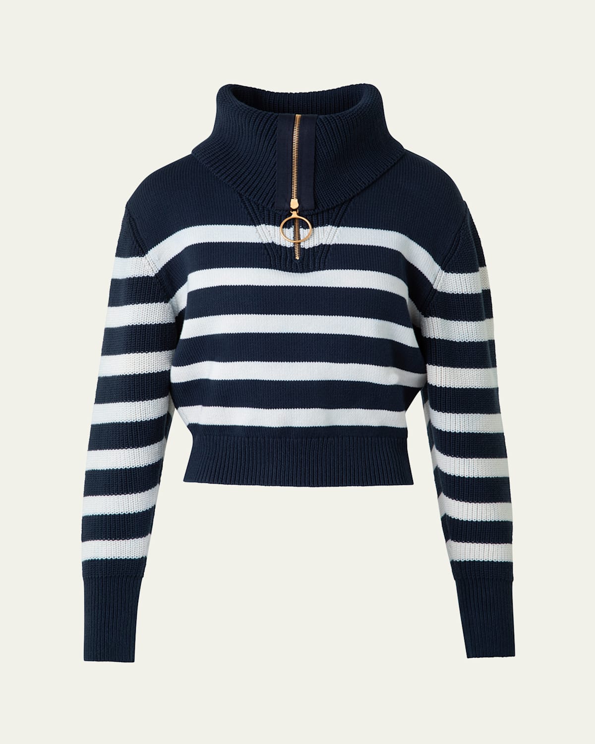 Stripe Maxi Collar Cotton Knit Sweater