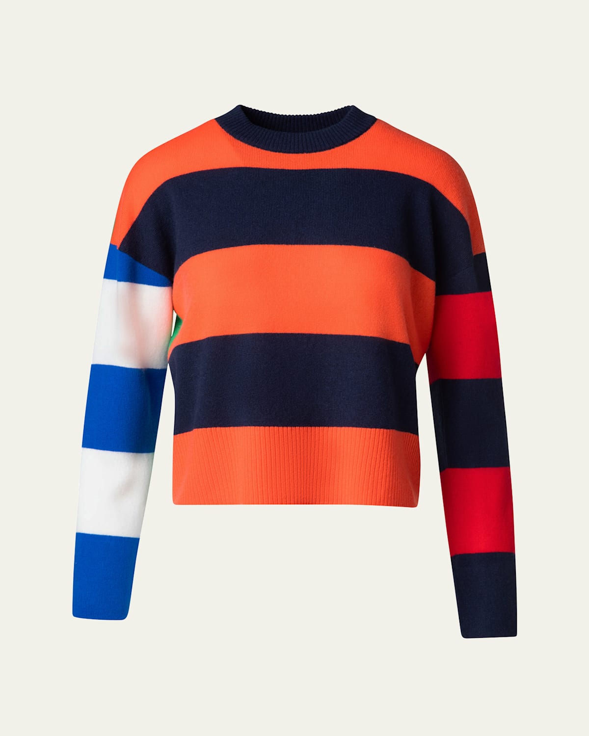 Colorblock Striped Boxy Cashmere-Wool Sweater